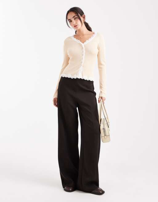 Miss Selfridge lace trim cardigan in beige, 2 of 4
