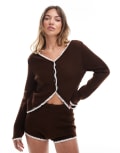 [Miss Selfridge] Miss Selfridge lace trim cardigan in chocolate (part of a set)-Pink S Chocolate
