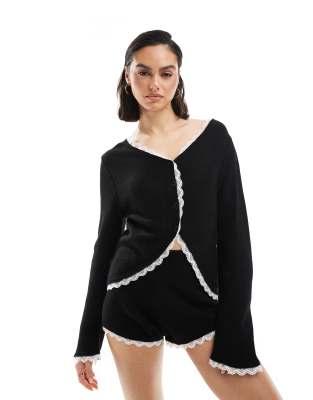 Miss Selfridge Lace Trim Cardigan- Part Of A Set-black