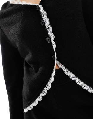 MISS SELFRIDGE LACE TRIM CARDIGAN- PART OF A SET-BLACK 