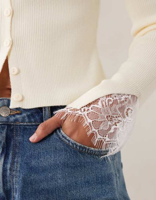 Miss Selfridge lace trim cardigan with fluted sleeves, 4 of 4