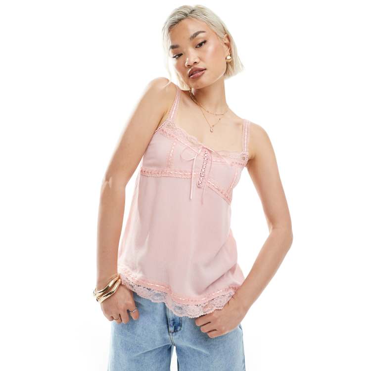 トップス MELT THE LADY  eyelet camisole Women's Tank Top - Sexy Swiss Dot Lace Trim Camisole