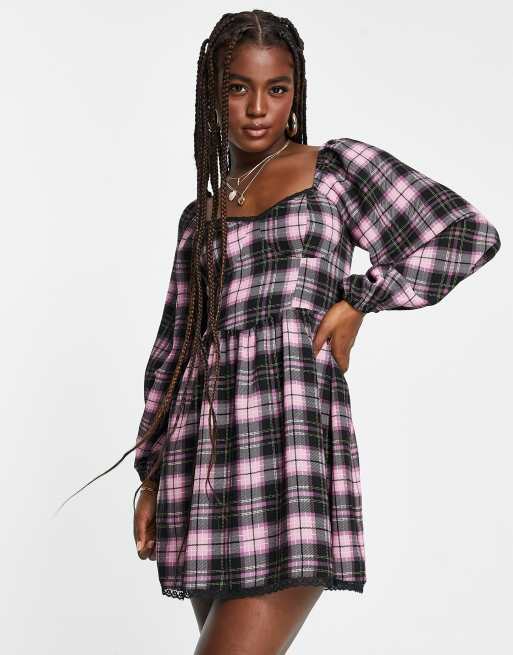 Women Ladies Long Sleeve Plaid Tartan Midi Dress Party Shirt Tops Plus Size  18