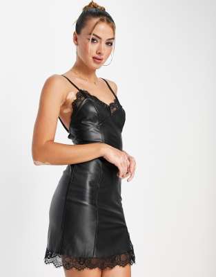 Miss Selfridge cut out satin slip dress in black