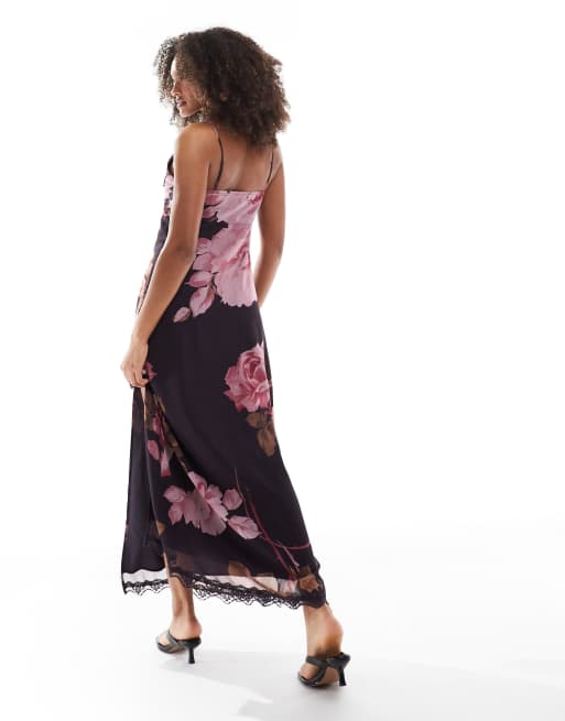 Miss Selfridge lace trim midi slip dress in oversized floral print