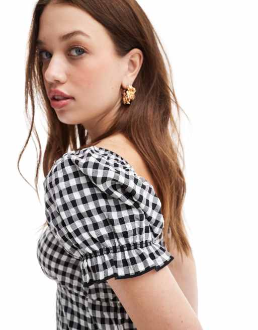 Miss Selfridge lace trim mini dress in black gingham, 2 of 4