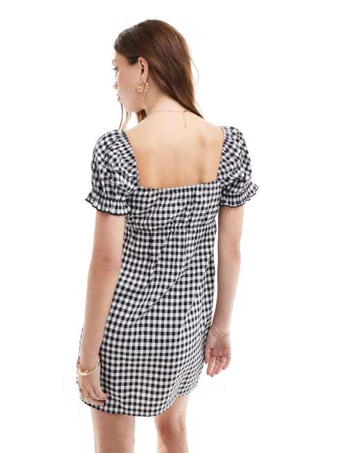 Miss Selfridge lace trim mini dress in black gingham, 3 of 4