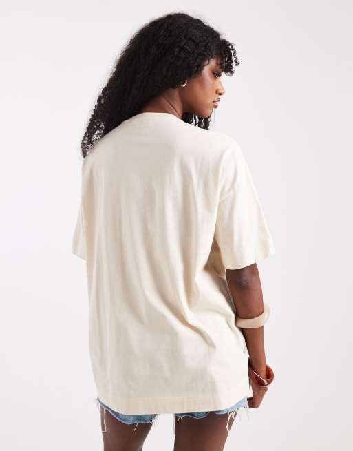 Miss Selfridge lace trim oversized tee in cream