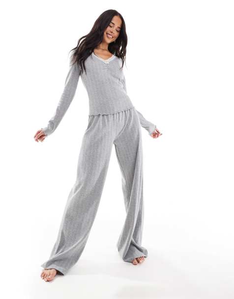Miss Selfridge lace trim pointelle long sleeve top co ord - view 1