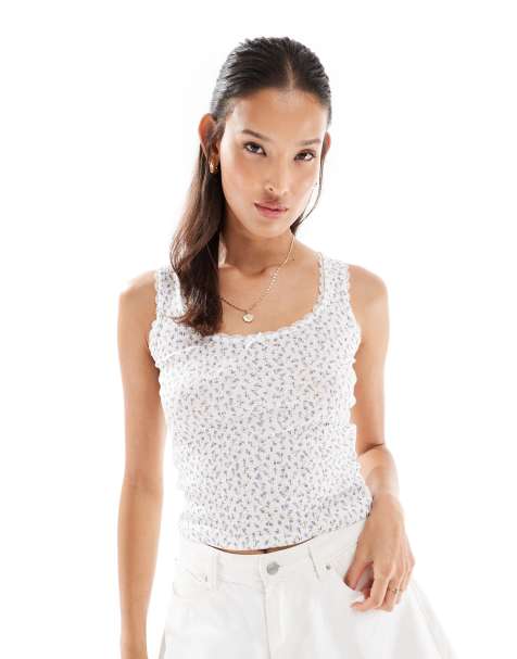 Miss Selfridge lace trim pointelle singlet in ditsy floral - view 1