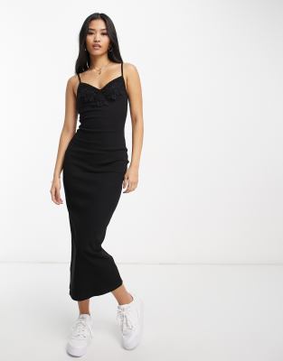 MuslimShops, Miss Selfridge lace trim rib cami midi dress in black