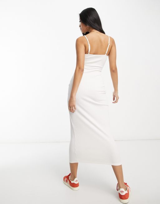 Miss Selfridge lace trim rib cami midi dress in off white , 4 of 4