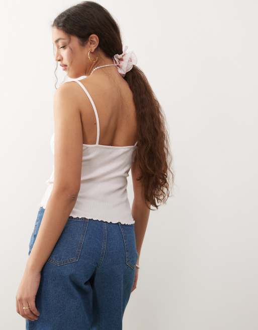 Miss Selfridge lace trim ribbed cami top in pale pink