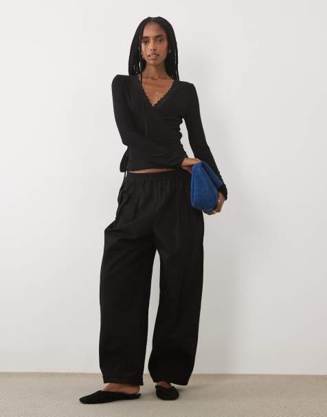 Miss Selfridge lace trim wrap top in black - view 1