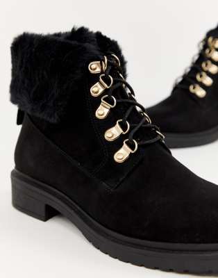 black lace up boots with fur