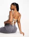 [Miss Selfridge] Miss Selfridge lace up back knitted cami top in white 10 CREAM