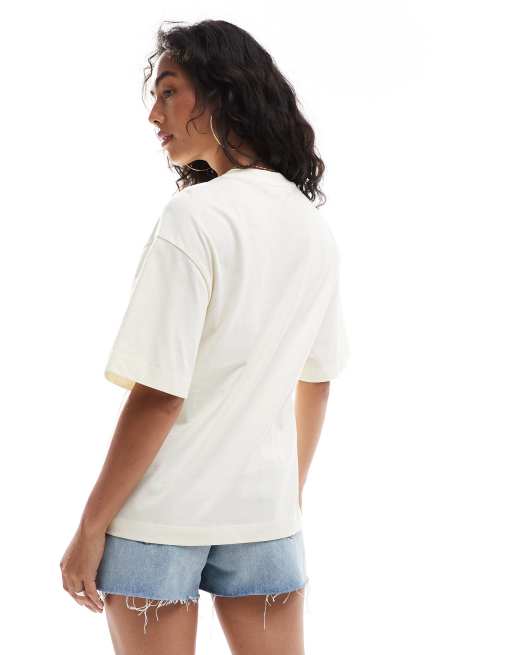 Miss Selfridge lace up cinched waist oversized tee in butter, 4 of 4