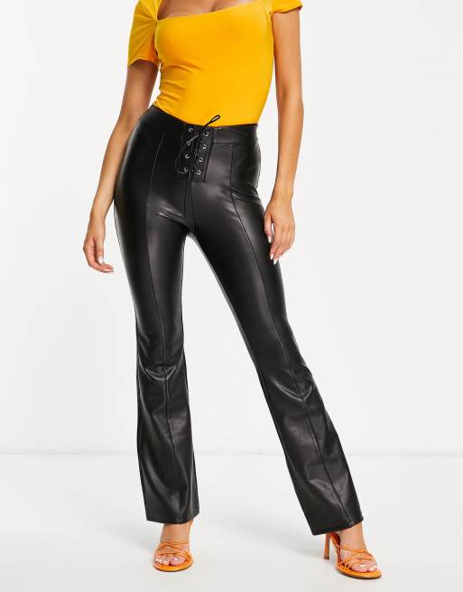 Miss Selfridge faux leather croc pull on legging in black