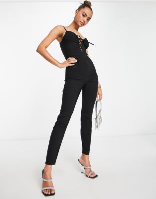 Miss Selfridge Lace Up Jumpsuit-black