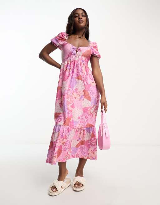 Tall Pink Textured Frill Maxi Dress