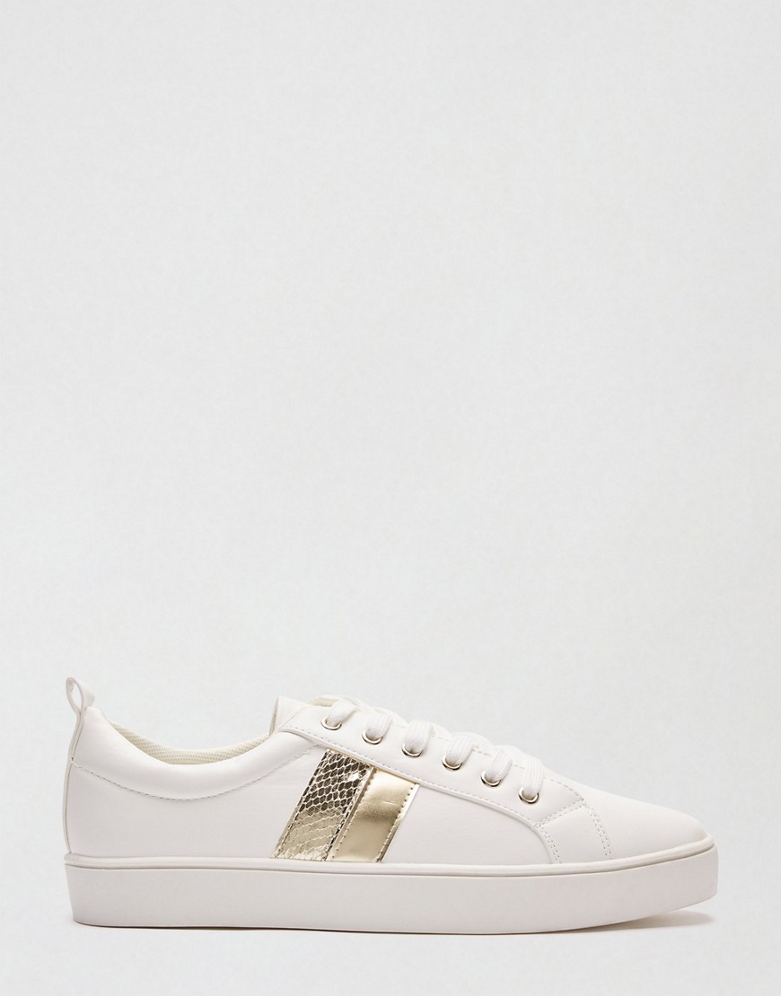 Miss Selfridge lace up sneakers in gold-Silver