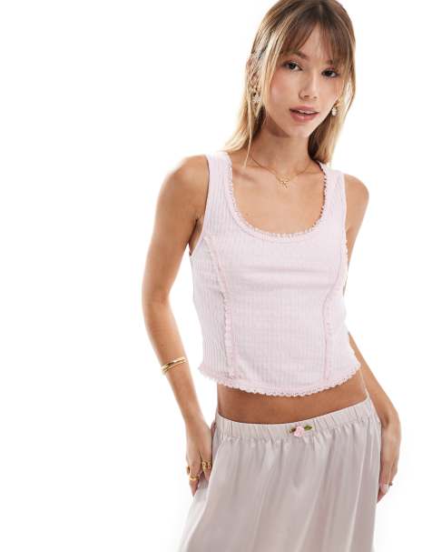 Miss Selfridge lace vest top in lilac - view 1
