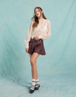Miss Selfridge lace Victoriana blouse in pink