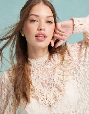 Miss Selfridge lace Victoriana blouse in pink