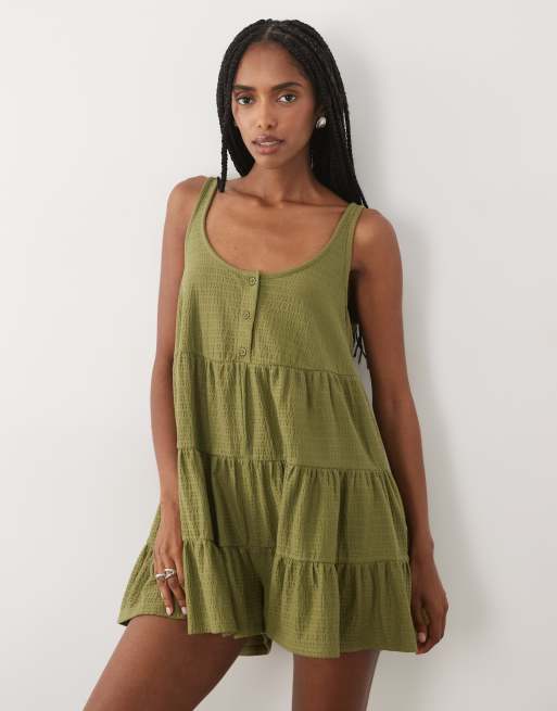 Miss Selfridge lager-plysch playsuit i olivgrönt, 3 av 4