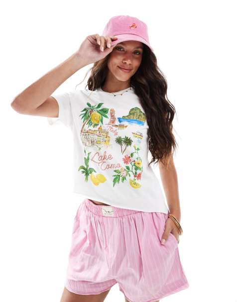 Miss Selfridge lake como summer graphic baby tee in white - view 1