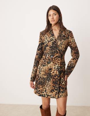 Miss Selfridge - Lang geschnittenes Blazer-Kleid mit Animalprint-Bunt