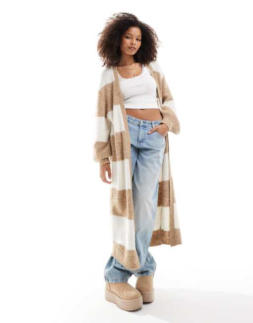 Miss Selfridge - Lang gestreept vest in neutraal