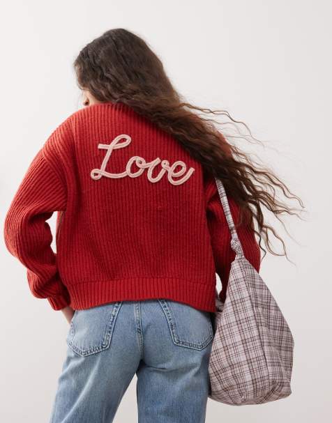 Miss Selfridge – Langärmlige Strickjacke in Rot mit Stickerei - view 1