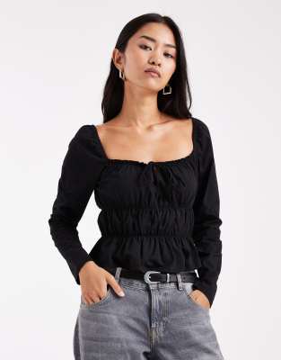 Miss Selfridge - Langärmliges Milchmädchen-Oberteil-Schwarz