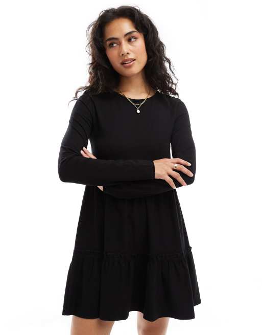 Miss Selfridge – Langärmliges Mini-Hängerkleid in verwaschenem Schwarz, 3 von 4