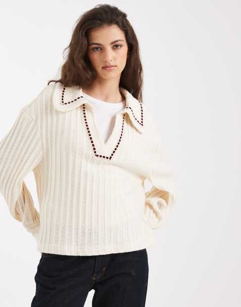 Miss Selfridge – Langärmliges Oberteil mit Kragen und Zopfmuster - view 1