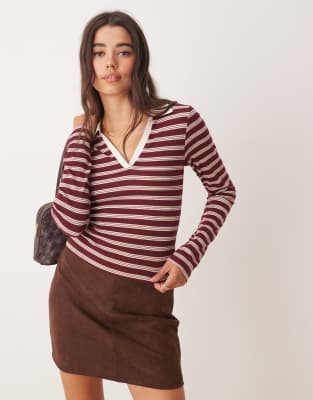 Miss Selfridge - Langärmliges Oberteil mit Polokragen und Streifenmuster-Bunt