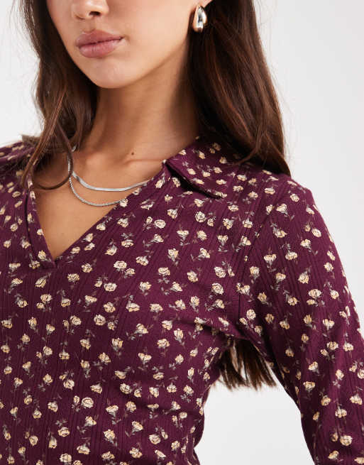 Miss Selfridge – Langärmliges Polo-Oberteil mit Blümchenmuster, 2 von 4