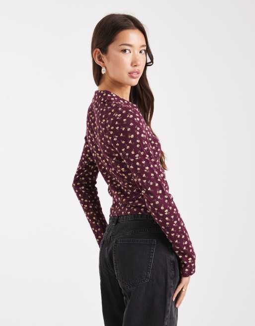 Miss Selfridge – Langärmliges Polo-Oberteil mit Blümchenmuster, 4 von 4