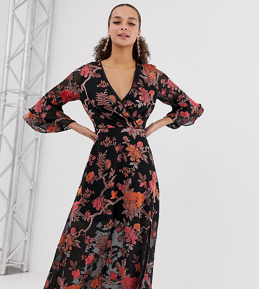 Miss Selfridge - Lange jurk met bloemenprint-Zwart