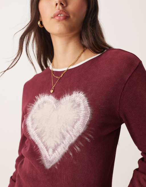 Miss Selfridge - Langærmet baby-T-shirt med hjertedesign, 3 af 4
