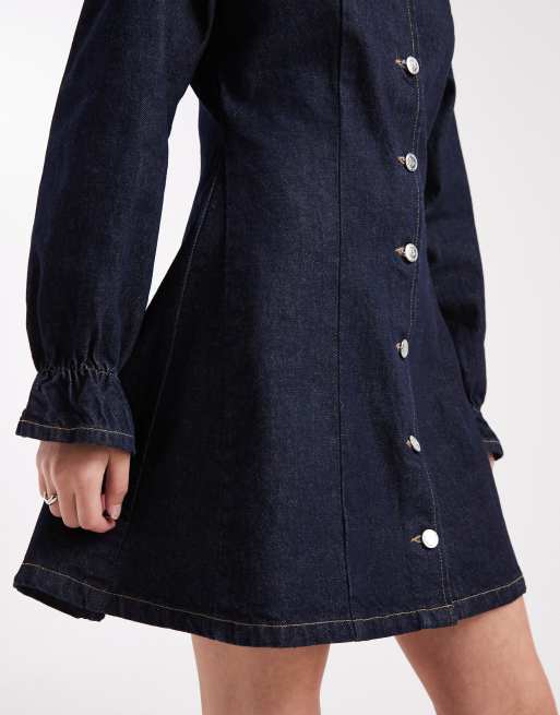 Miss Selfridge - Langærmet denimkjole i indigoblå vask, 3 af 4