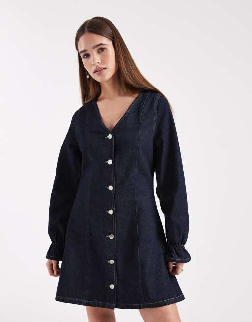 Miss Selfridge - Langærmet denimkjole i indigoblå vask, 4 af 4