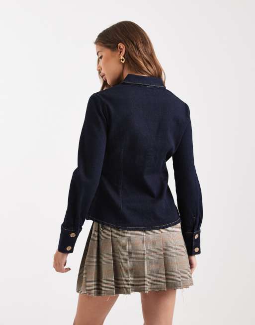 Miss Selfridge - Langærmet og figursyet denimskjorte i indigoblå vask , 4 af 4