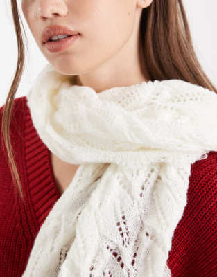 Miss Selfridge Large Pointelle Knit Triangle Scarf In Neutral