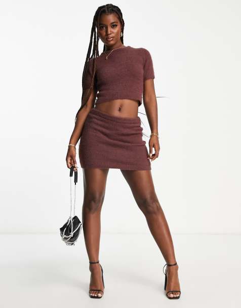 Miss Selfridge lash mini skirt in mocha - part of a set - view 1