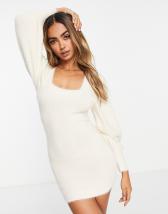 Miss Selfridge frill knitted dress in ivory | ASOS