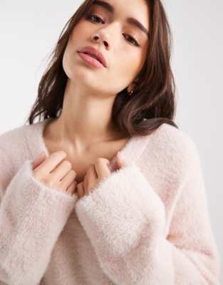 Miss Selfridge Lash V Neck Oversized Sweater In Pink