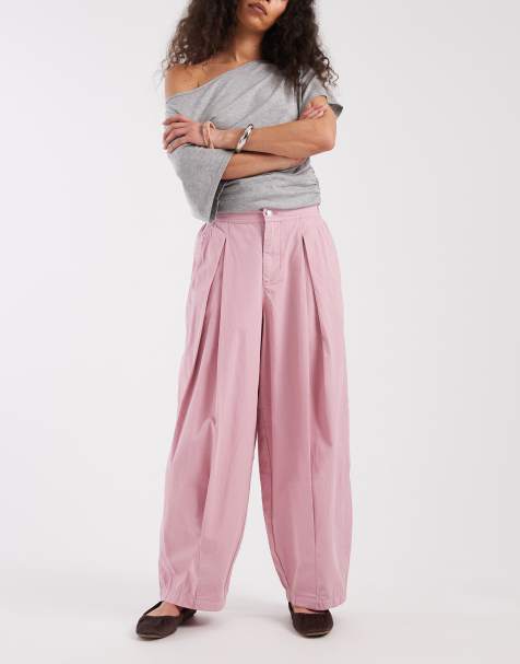 Miss Selfridge – Lässige Hose in Rosa mit abgerundetem Beinschnitt - view 1