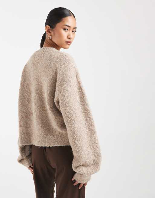 Miss Selfridge – Lässiger Bouclé-Pullover in Pilzgrau, 4 von 4